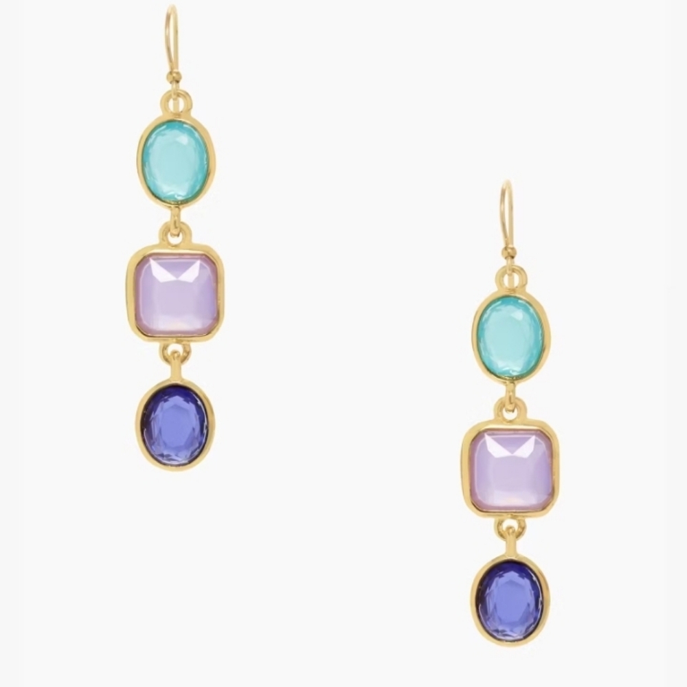 NWT $68 Kate Spade Gold Linear Crystal Coated Confetti Aqua Purple Gems